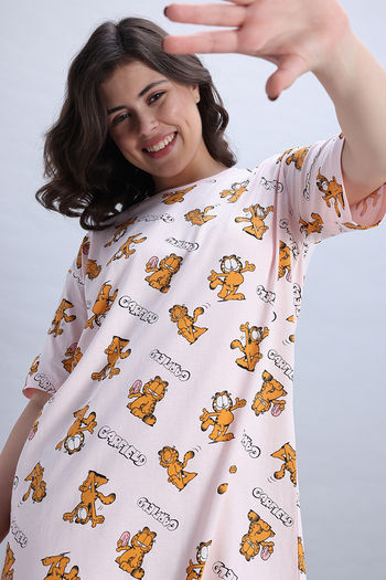 Buy Zivame Character Print Knit Cotton Loungewear Dress - Pink Dogwood